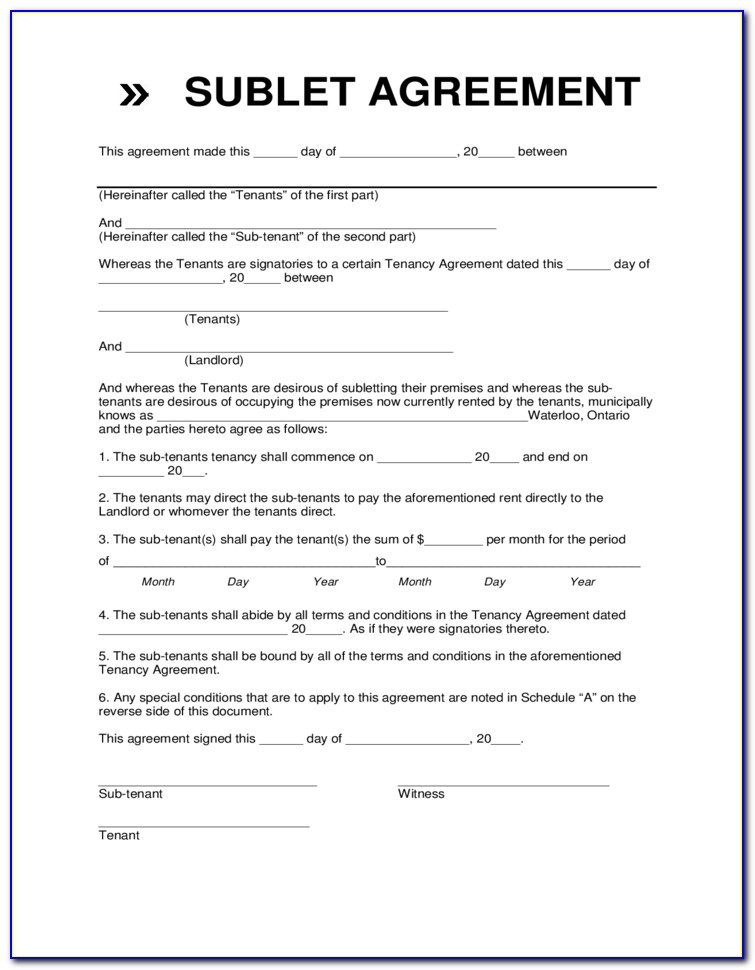 Sublet Rental Agreement Form