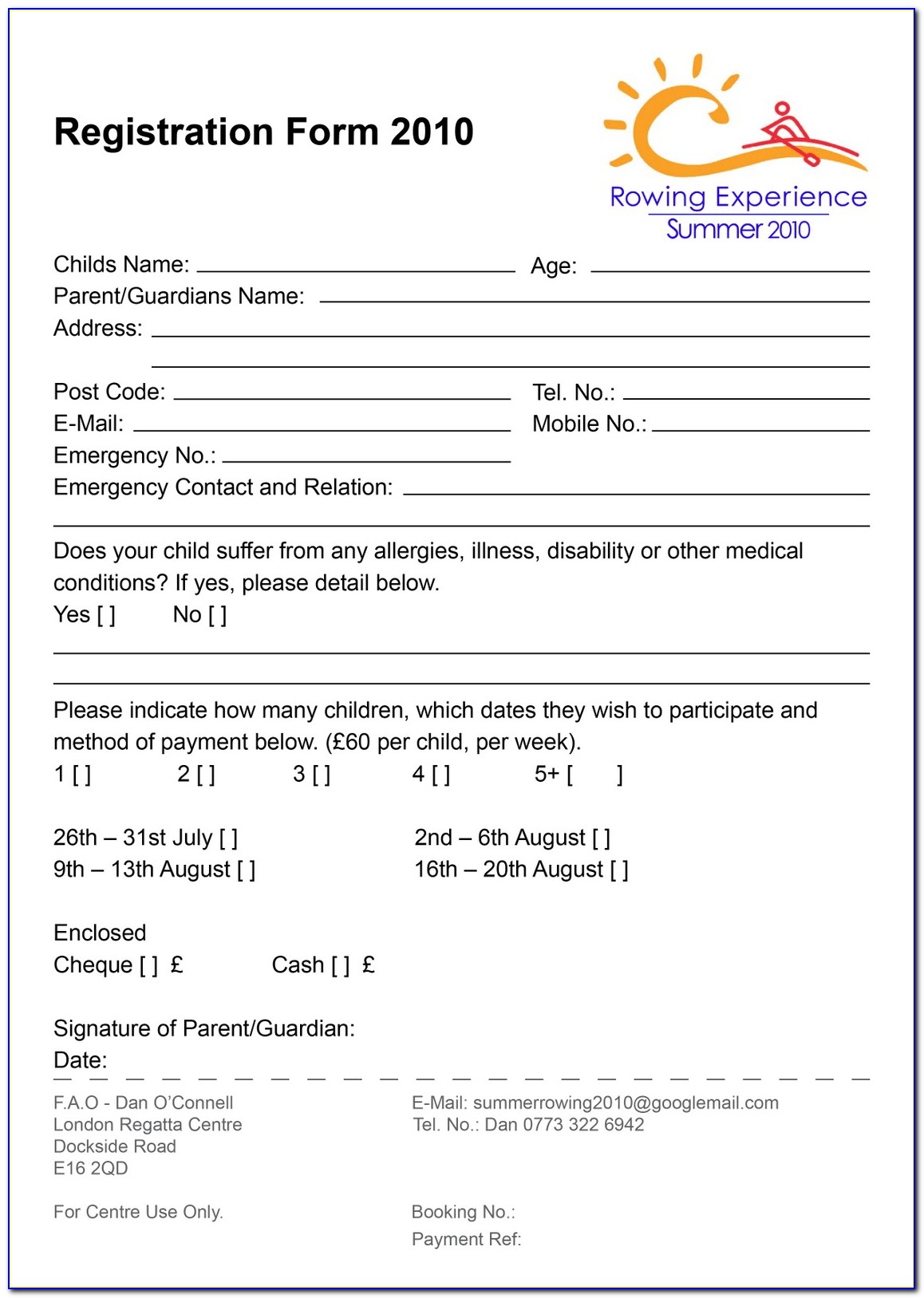 Summer Camp Registration Form Template Free