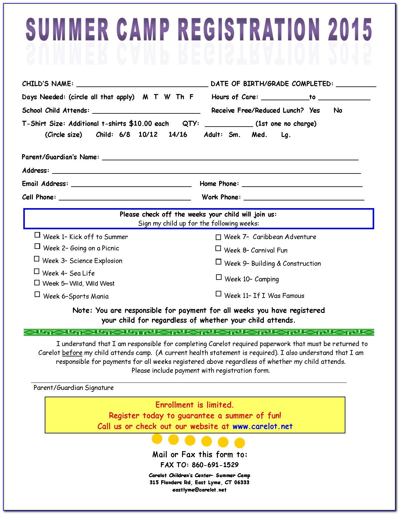 Summer Camp Registration Form Template