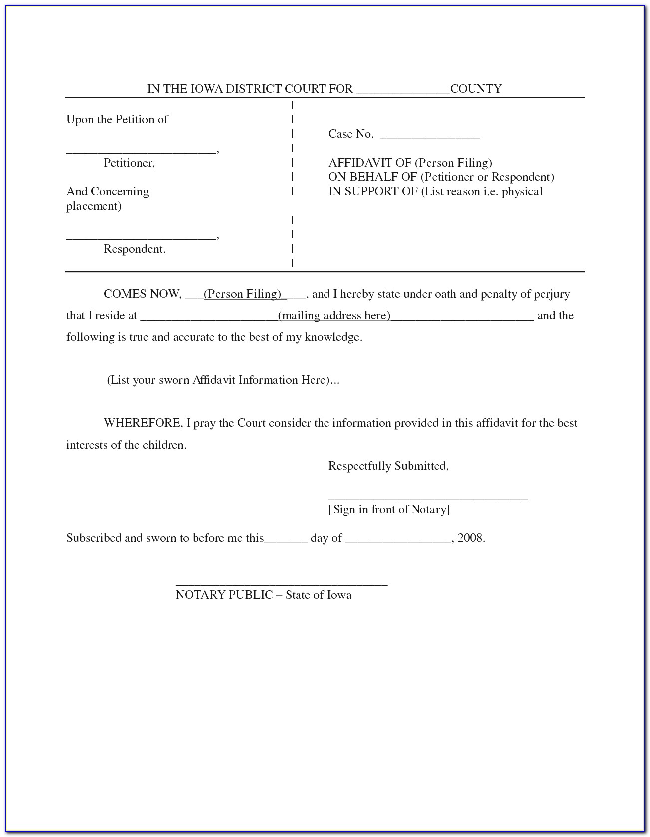 Template Affidavit Form
