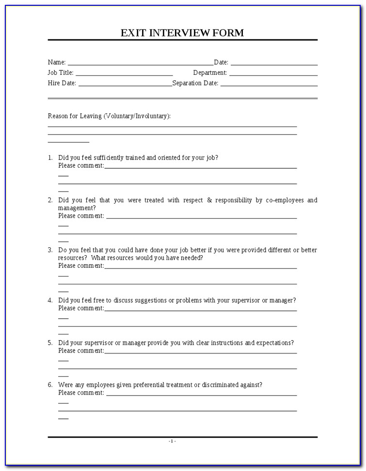 Template Of Exit Interview Form