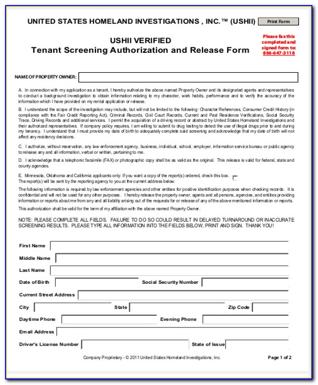 Tenant Background Check Application Form