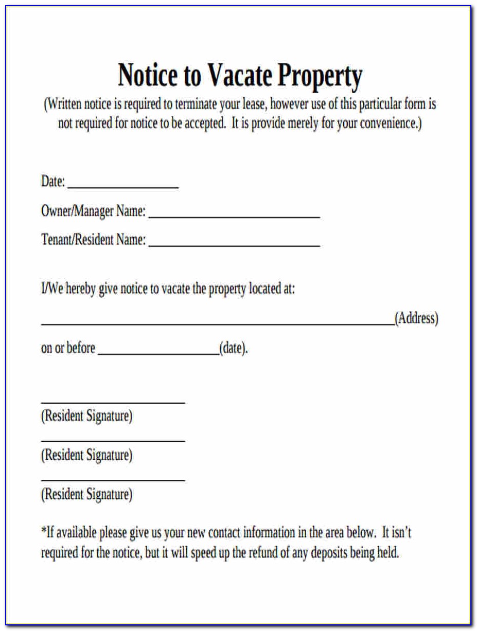 Tenant Notice To Vacate Property Form