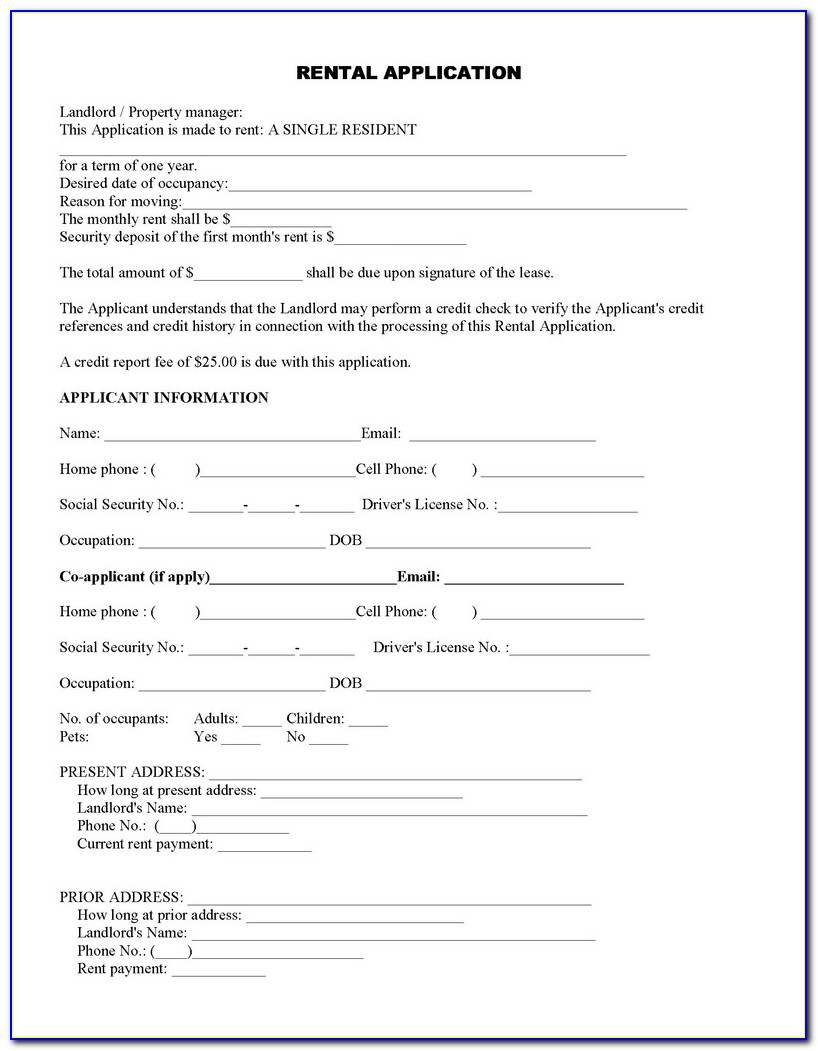 Tenant Rental Application Form Ct