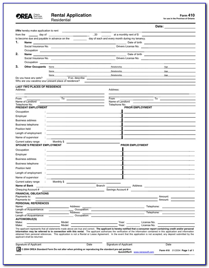 Tenant Rental Application Form Nova Scotia