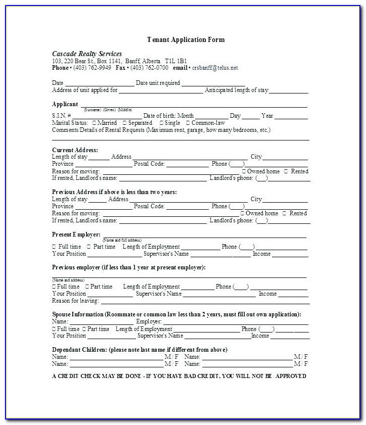 Tenant Rental Application Form Ny