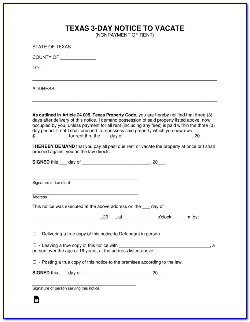 Texas 3 Day Notice To Vacate Form