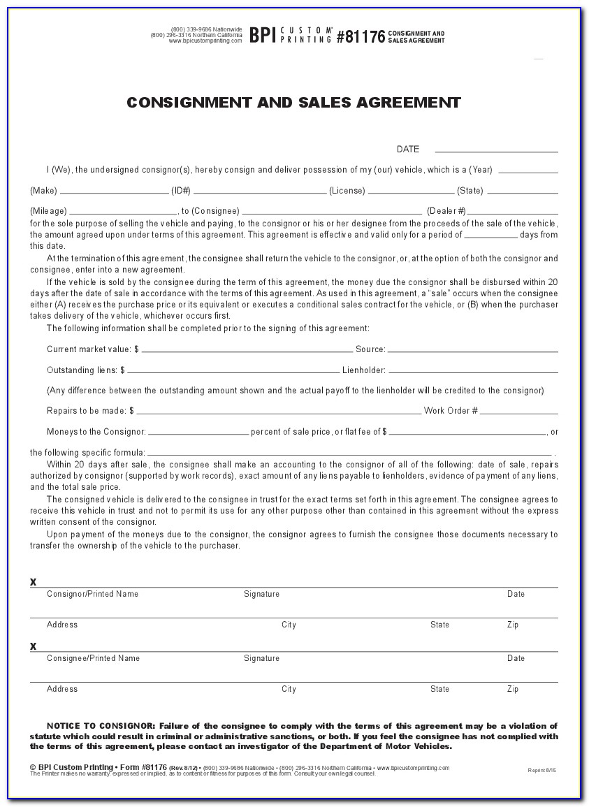 Texas Dealer Consignment Form