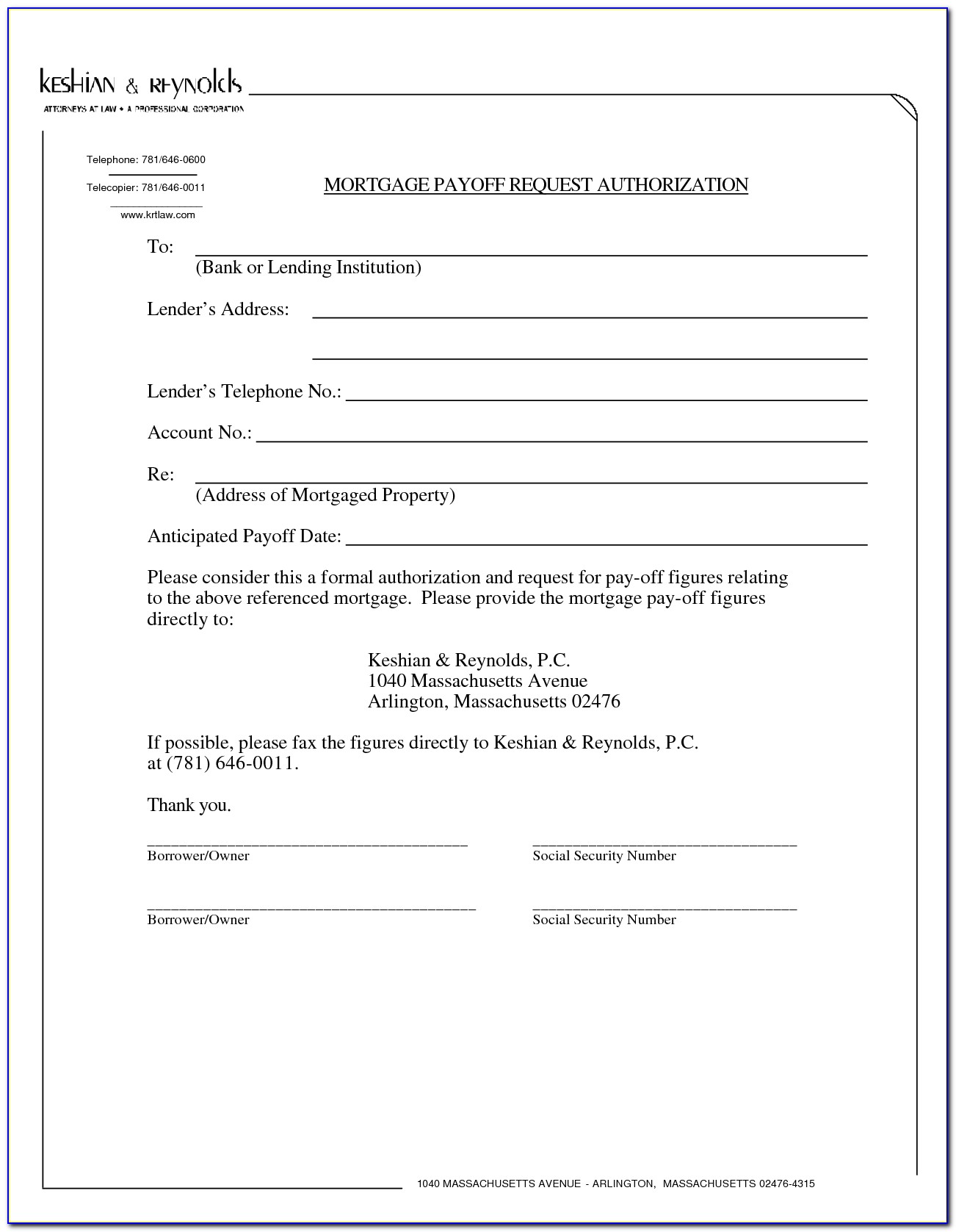 Texas Mortgage Payoff Statement Form