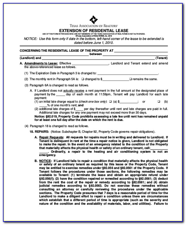 Texas Residential Lease Extension Form 2016