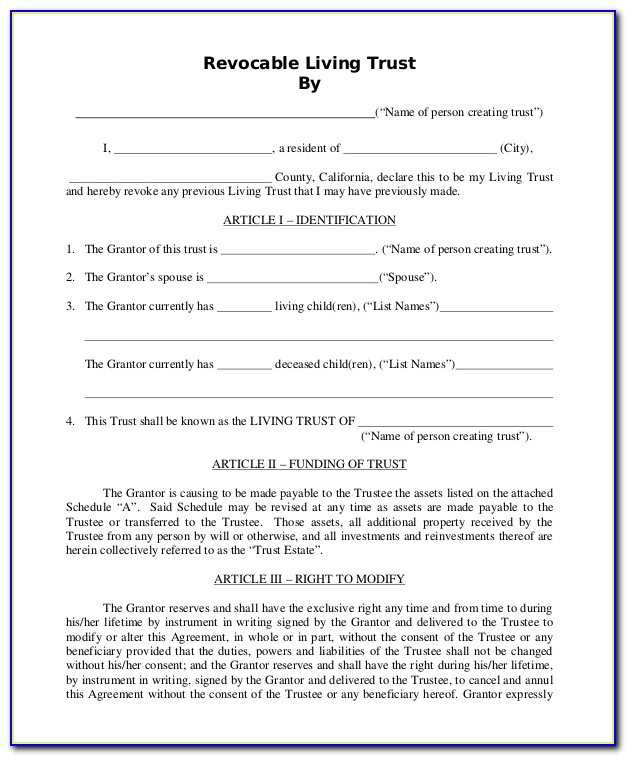 Texas Revocable Living Trust Sample