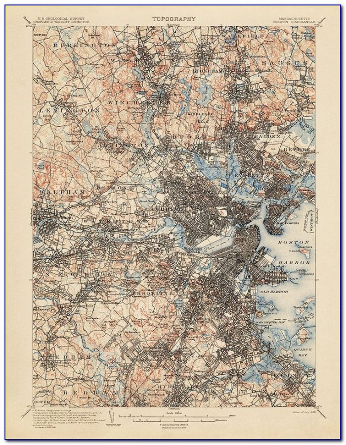 Topographic Map Boston Marathon
