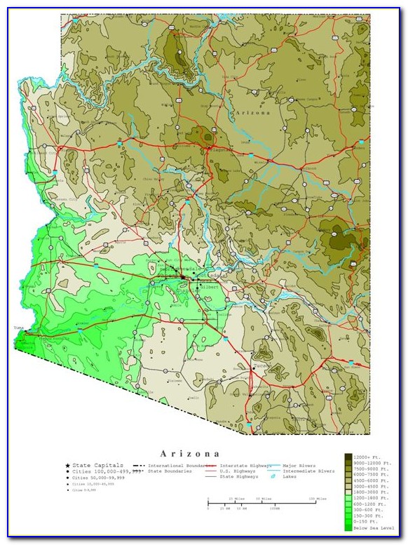 Topographic Map Of Arizona With Elevations