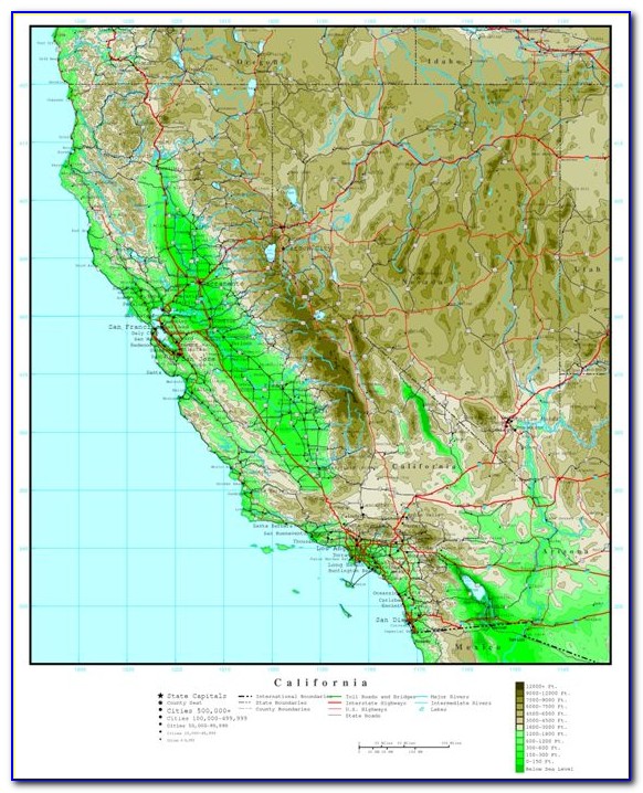 Topographical Map Of California