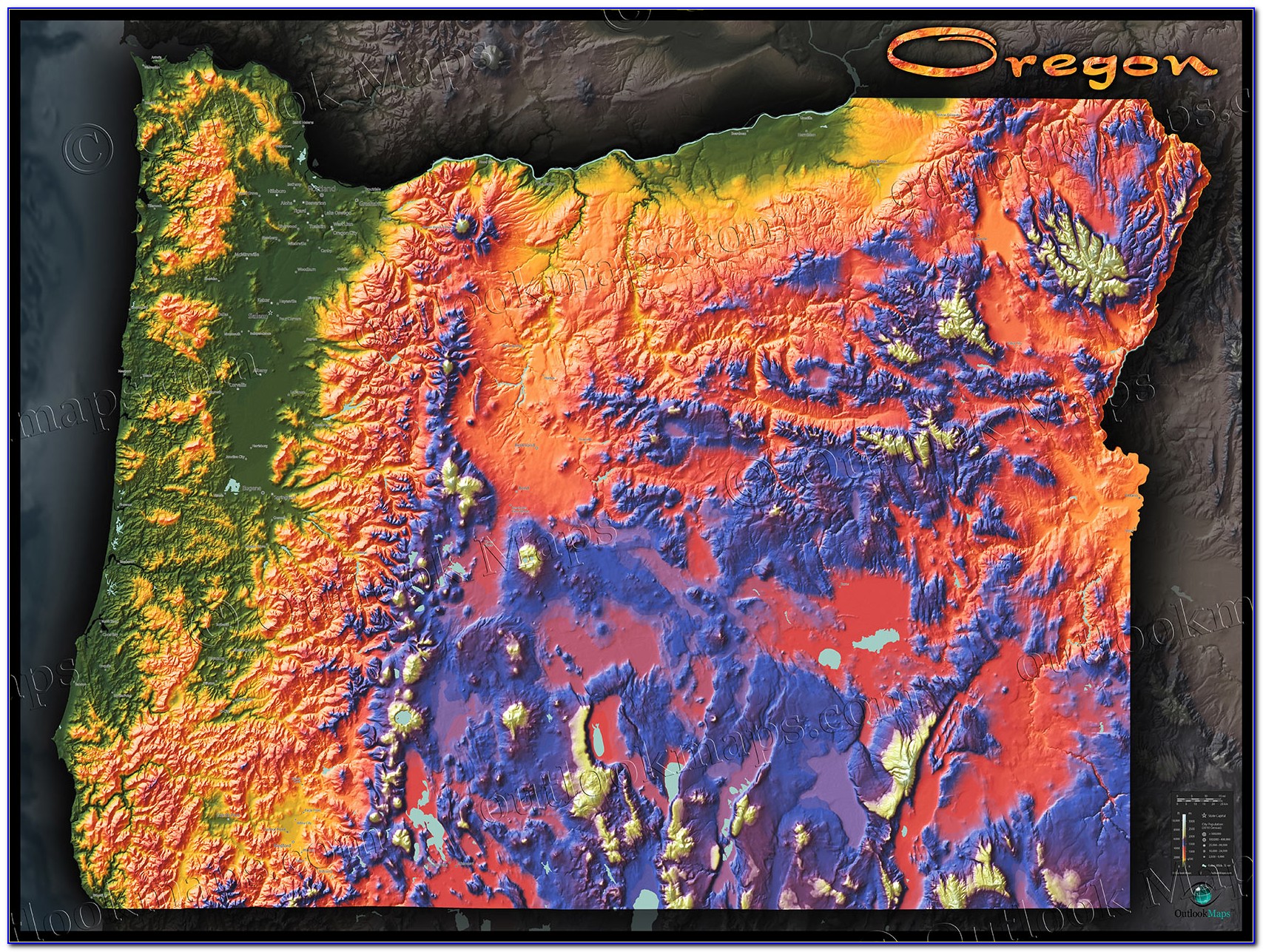 Topographical Map Of Oregon