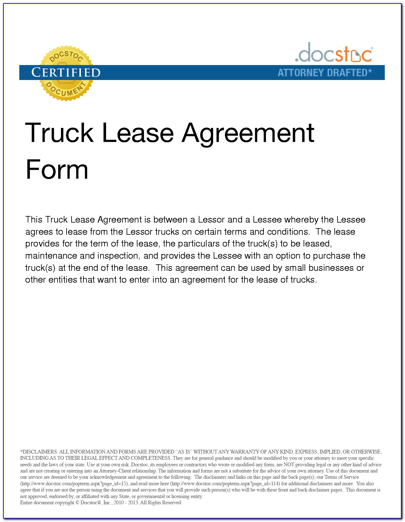 Truck Driver Lease Agreement Form