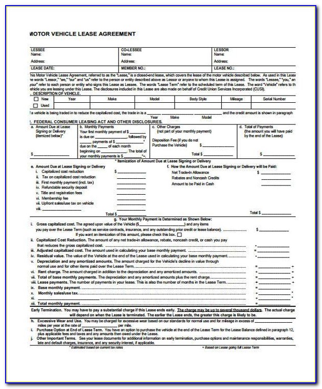 Truck Lease Purchase Agreement Form