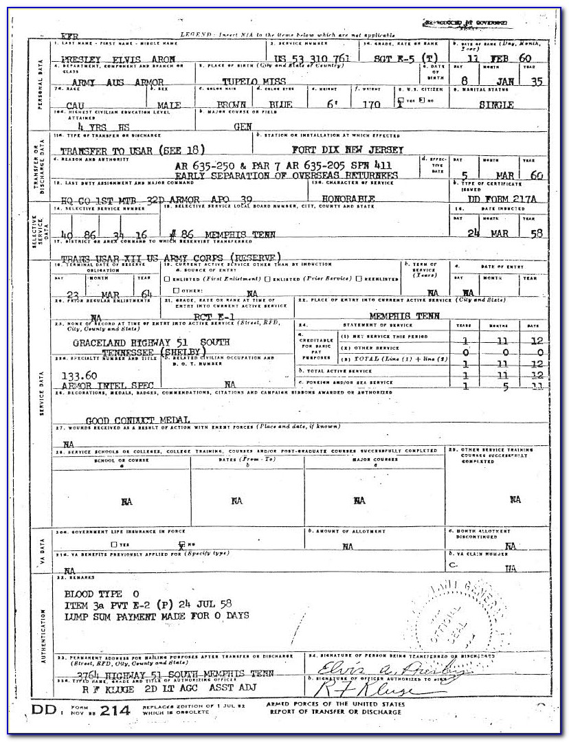 Us Government Form Dd 214