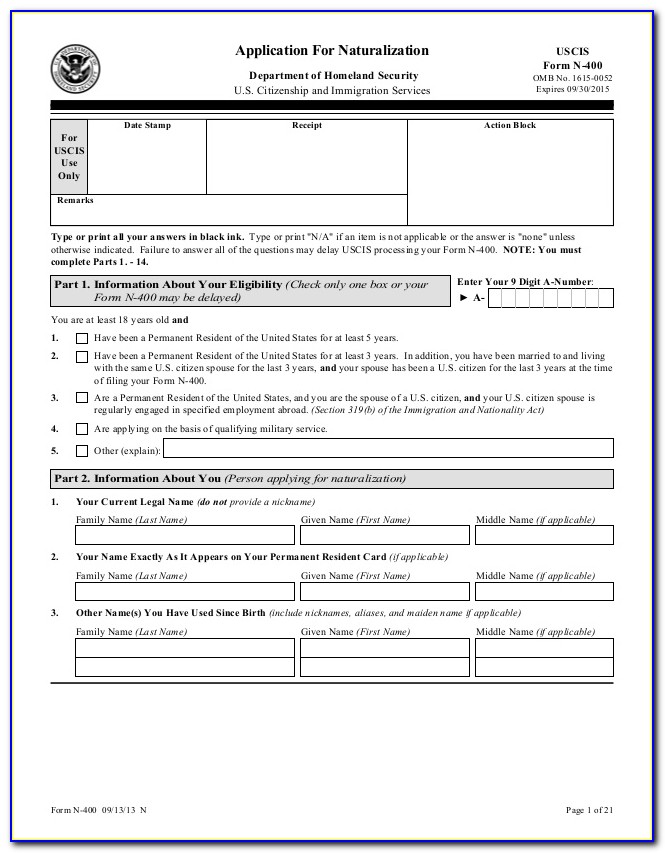 Uscis Form N 400 Document Checklist