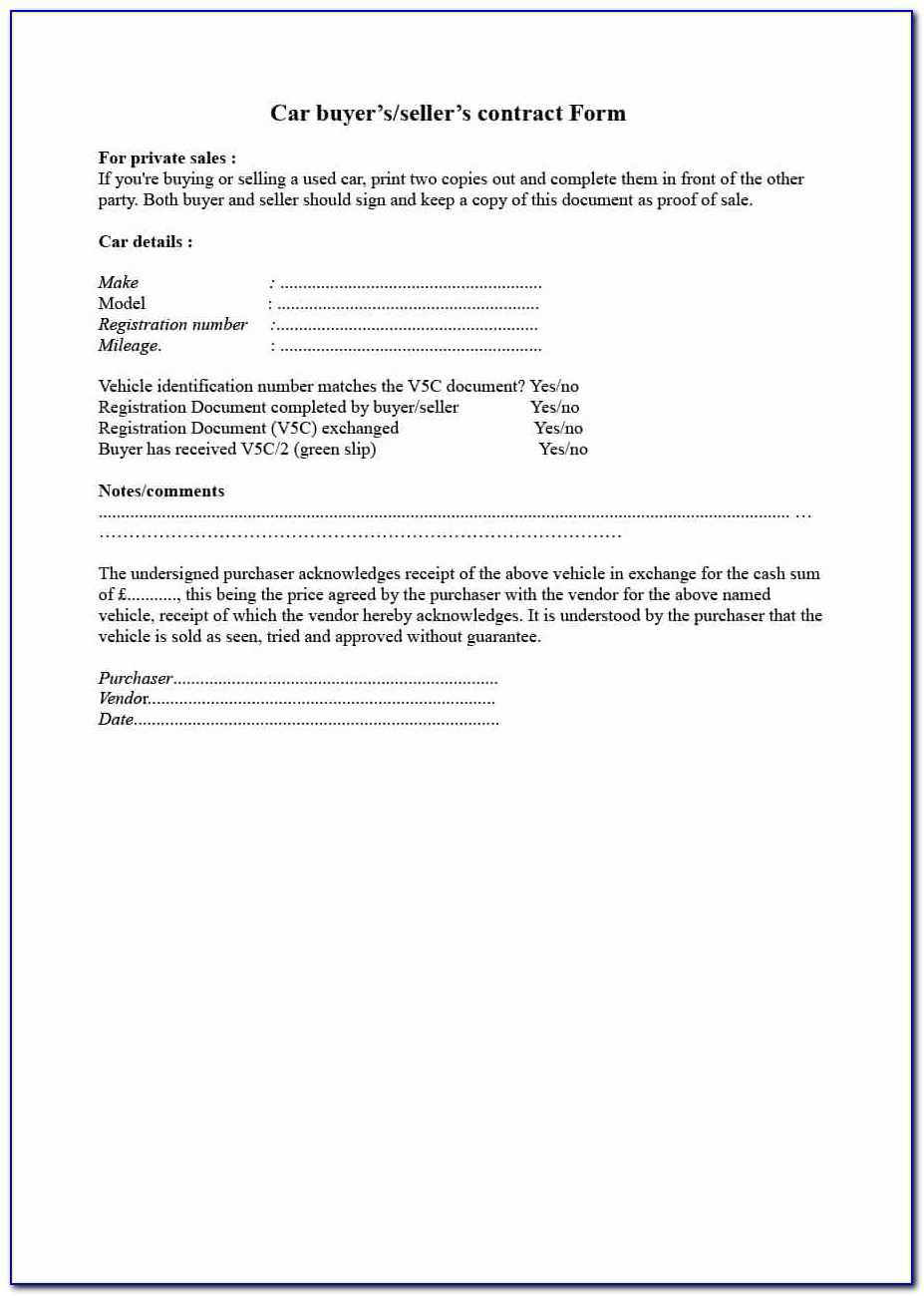 Used Vehicle Purchase Agreement Form