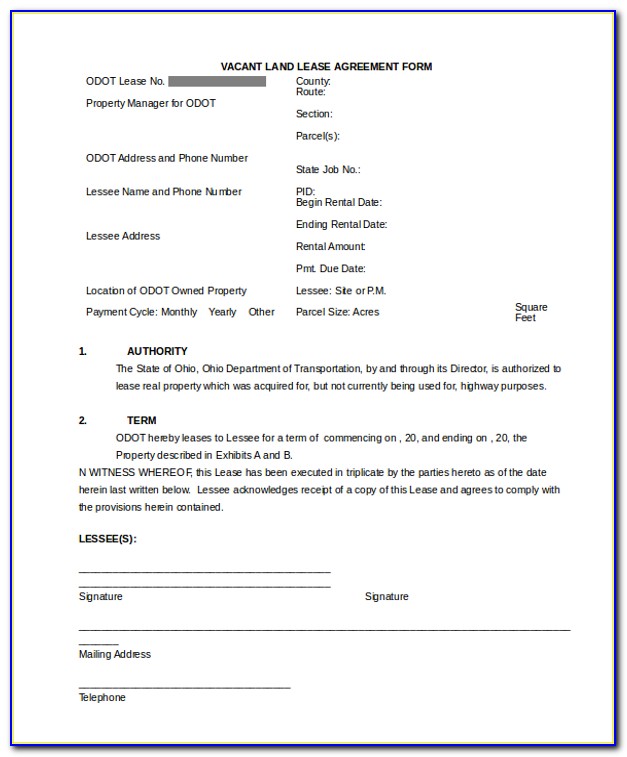 Vacant Land Lease Agreement Form