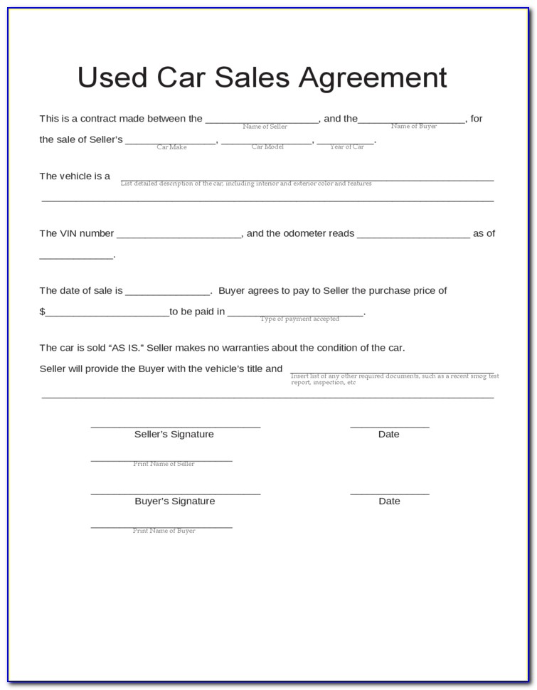 Vehicle Purchase Agreement Form