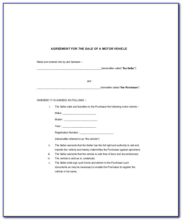 Vehicle Purchase Agreement Format In Word