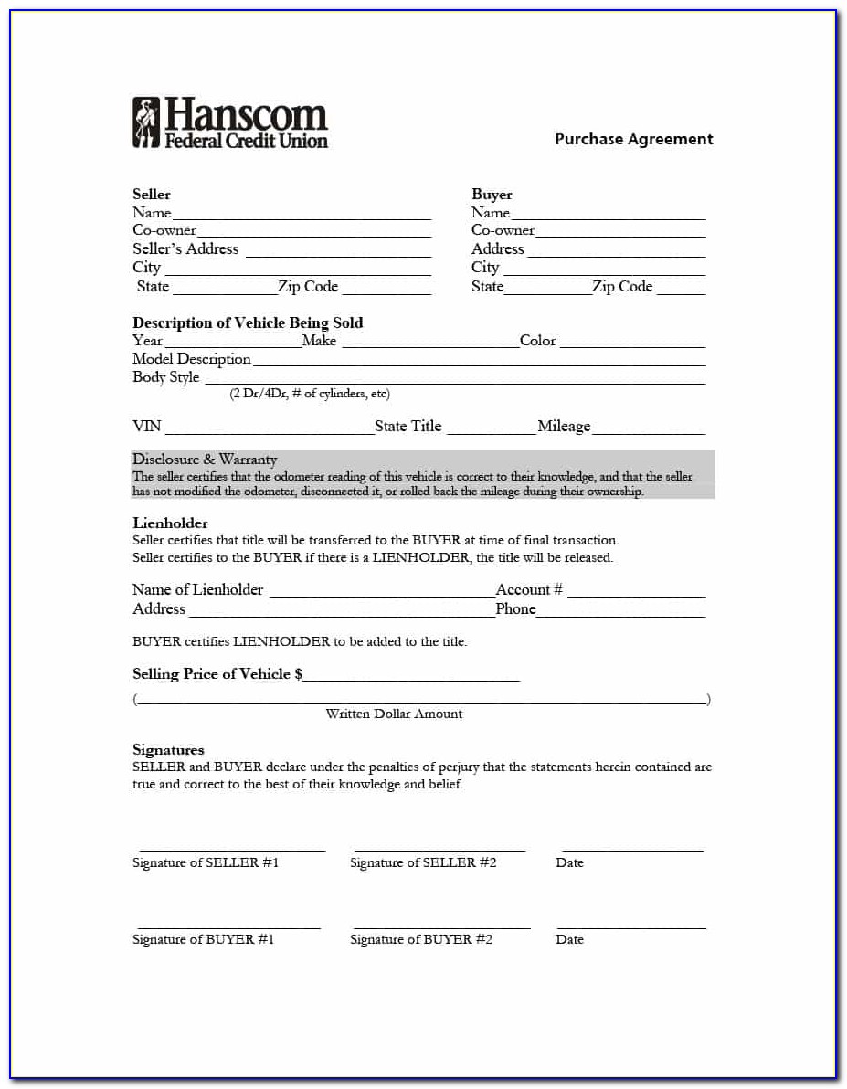 Vehicle Purchase Contract Form
