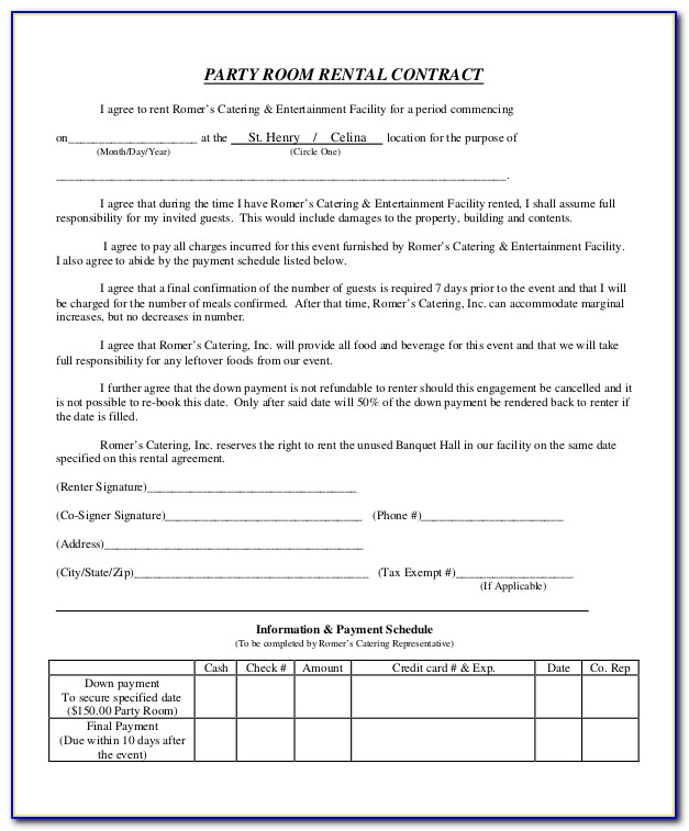 Wedding Rental Agreement Form