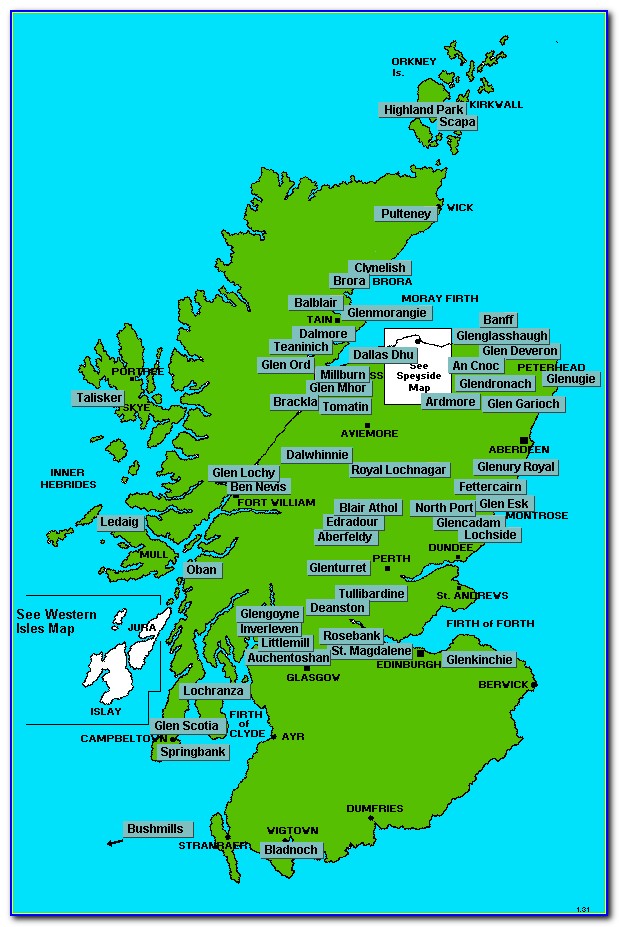 Whisky Distilleries Scotland Tasting Map