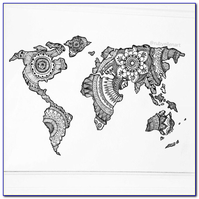 World Map Mandala Black