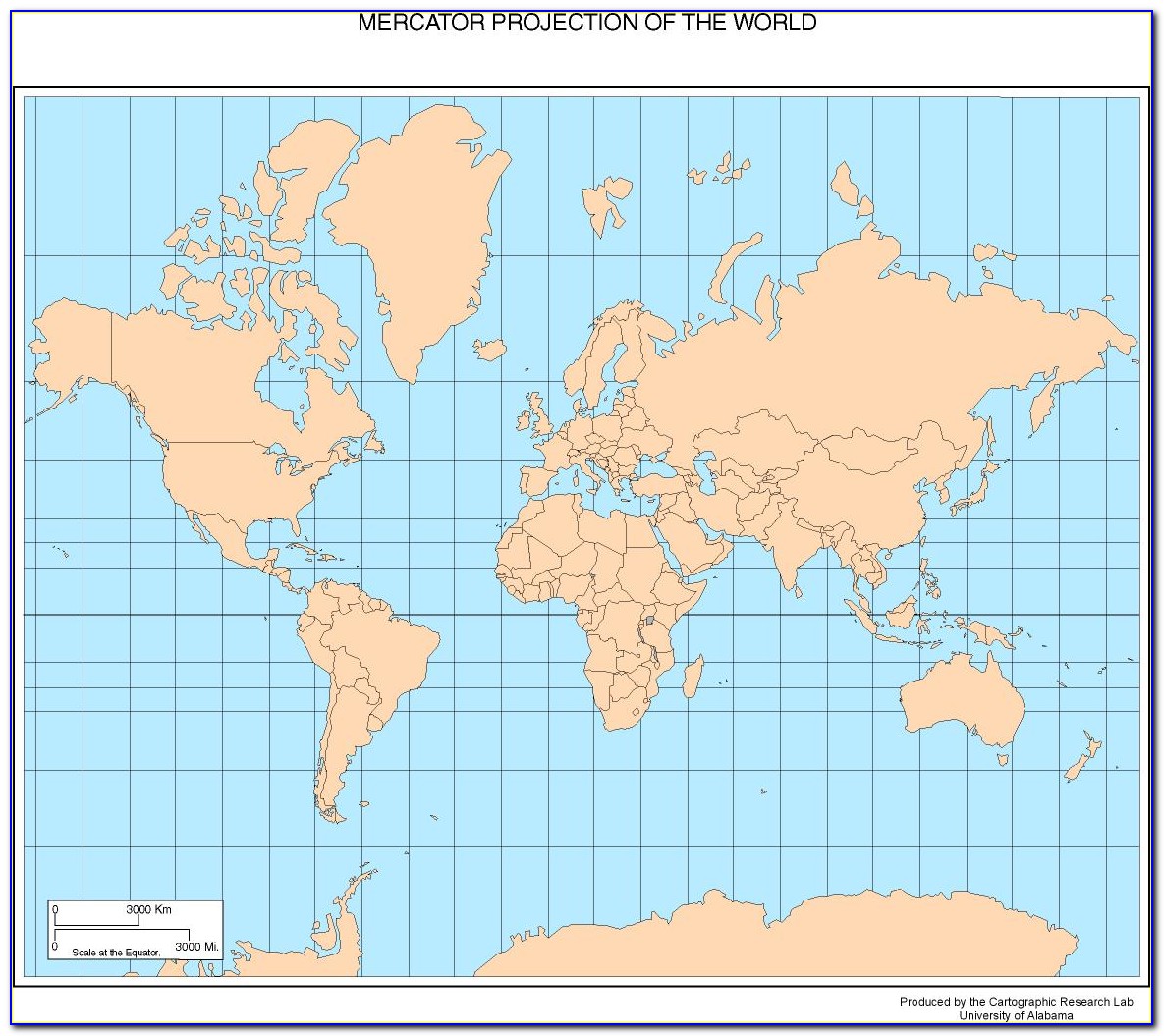 World Map Mercator Projection Vector