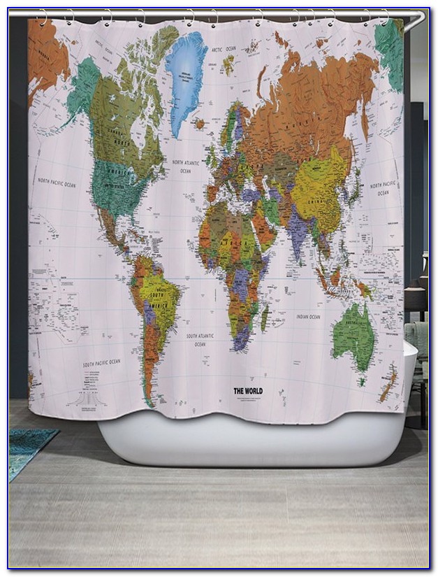 World Map Shower Curtain Fabric