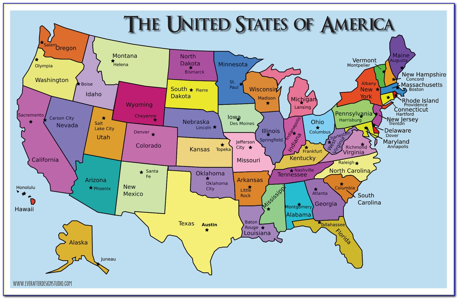 A Map Of The Us States And Capitals
