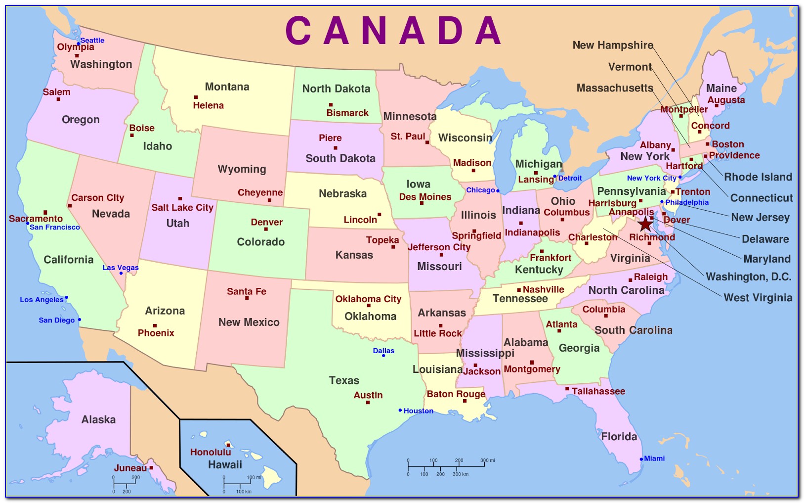 A Map Of The Usa States And Capitals