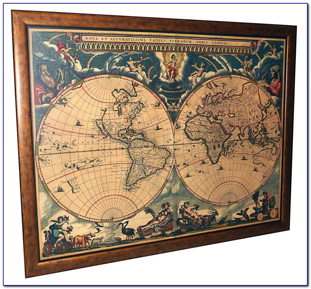 Antique Style World Map Framed Print