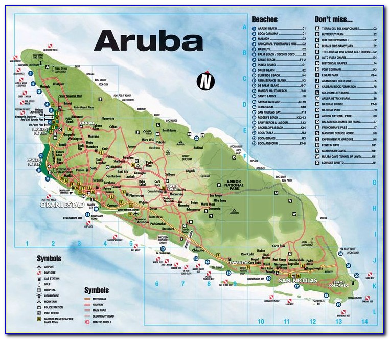 Aruba Palm Beach Hotels Map