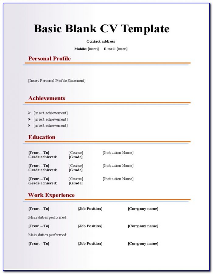 Blank Resume Template For Students