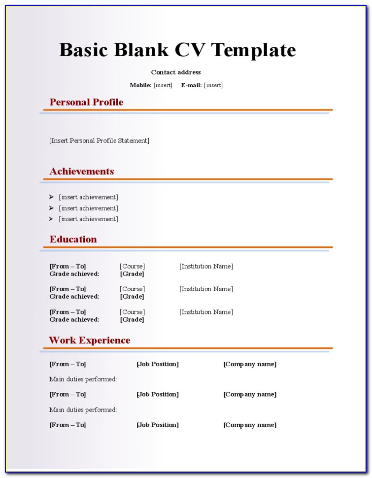 Blank Resume Template For Students