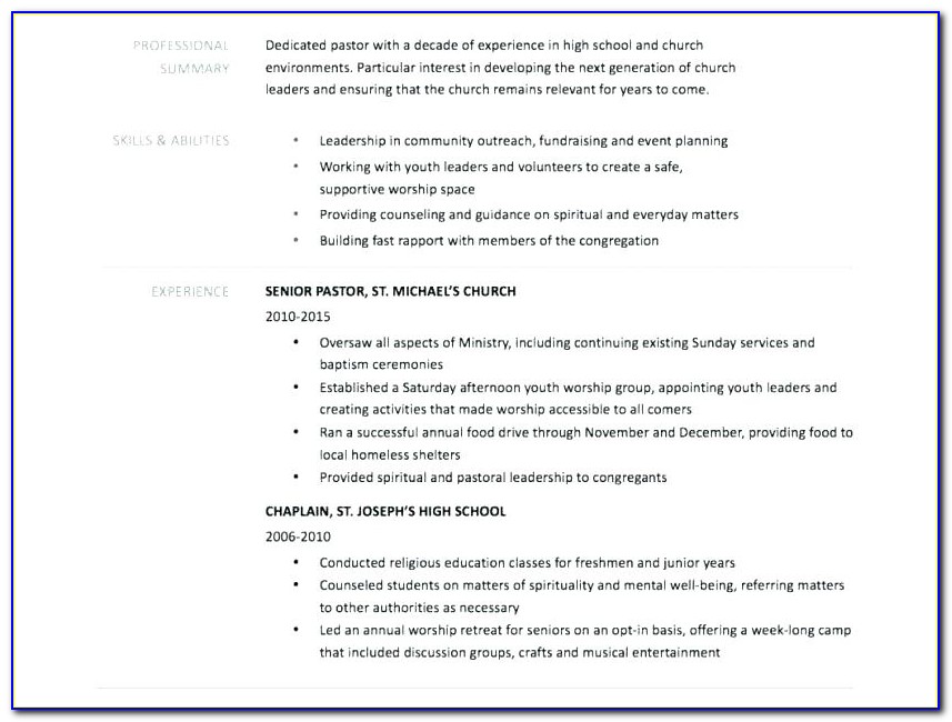 Church Ministry Resume Templates