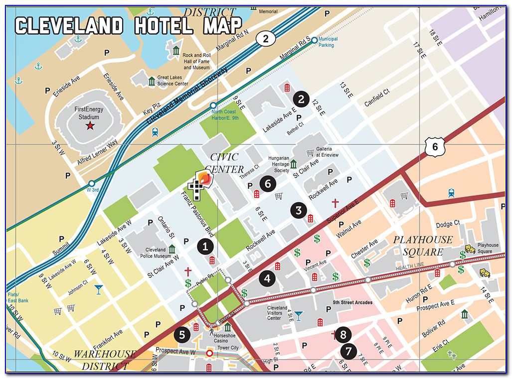 Cleveland Hotels Downtown Map