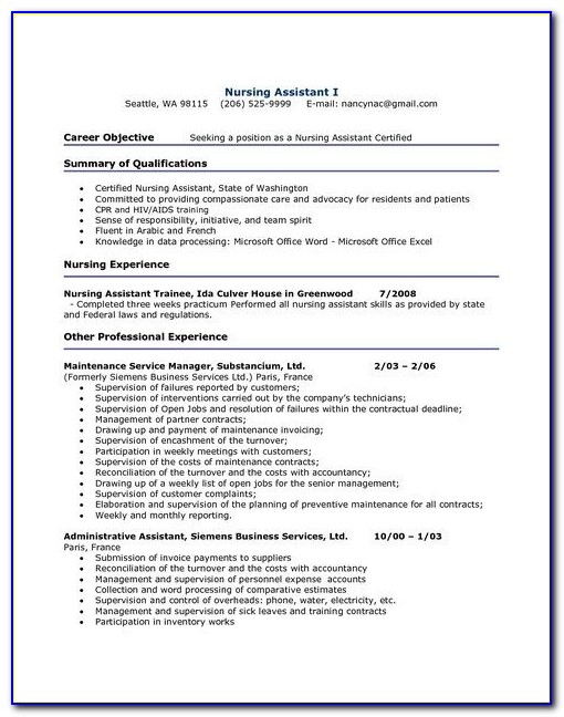 Cna Resume Template Download
