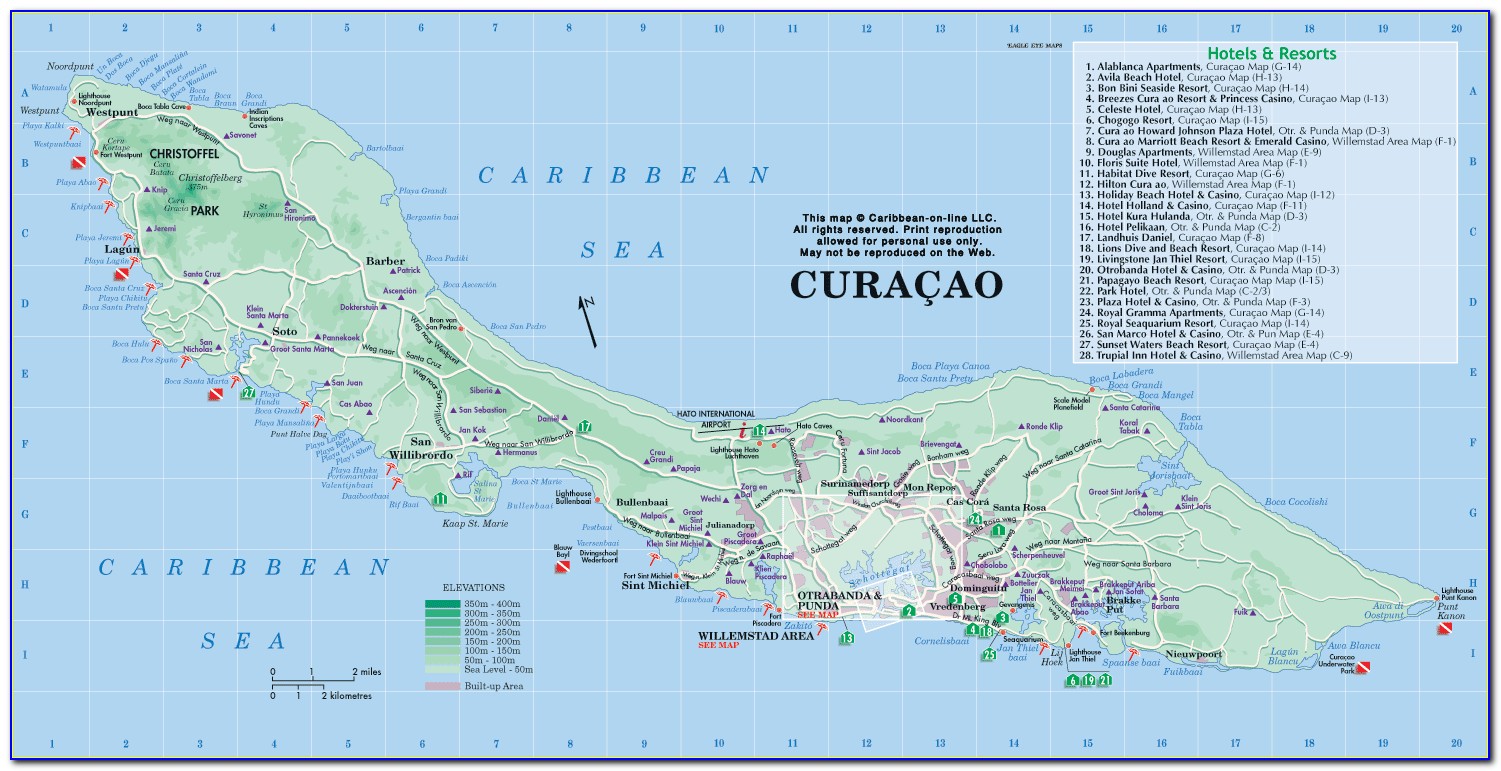 Curacao Hotels Map