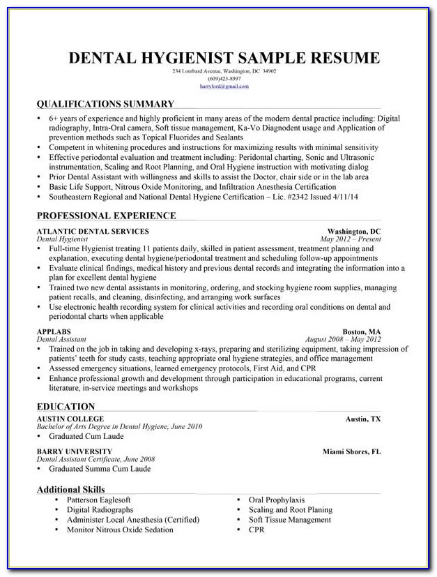 Dental Assistant Resume Template Word
