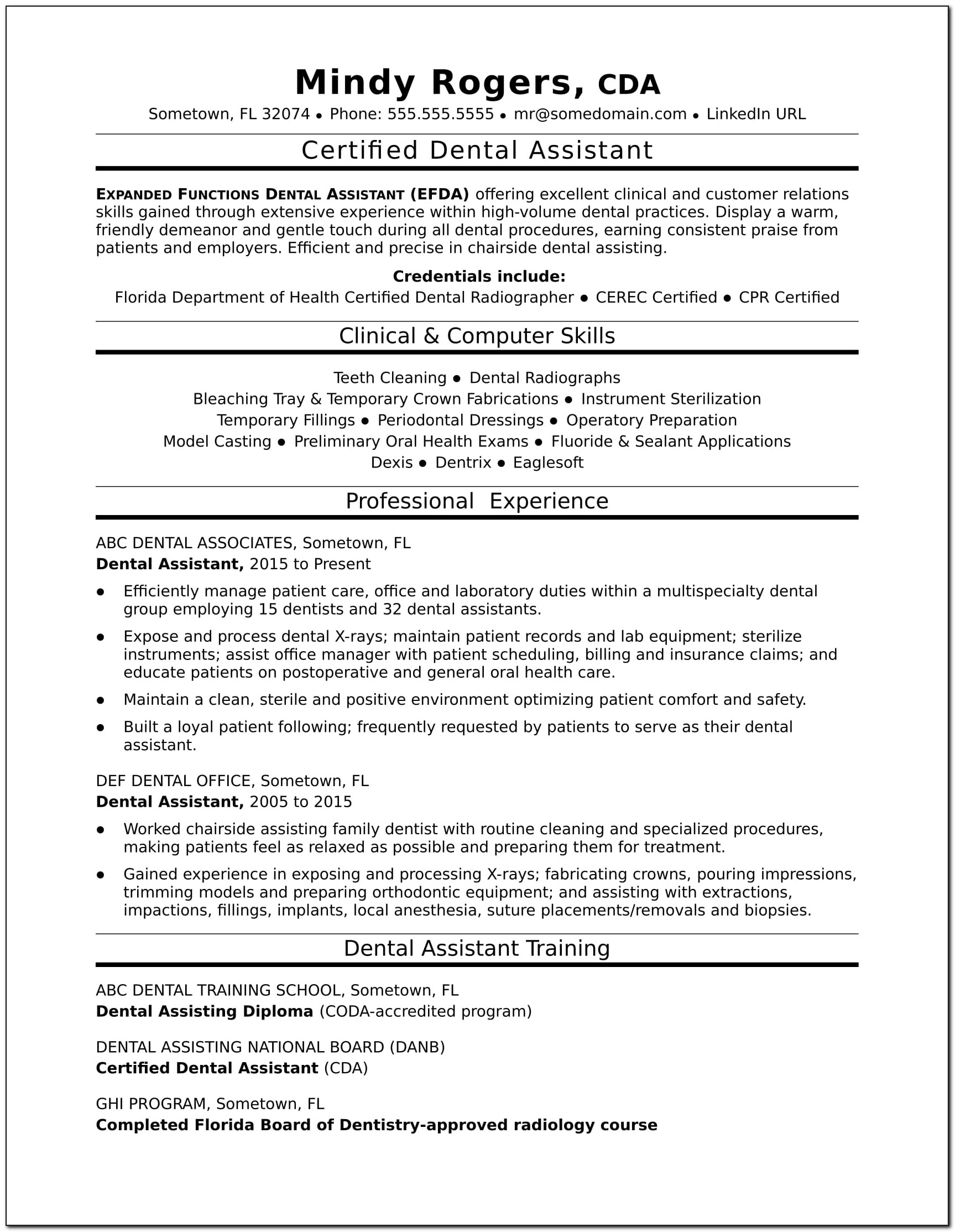 Dental Assistant Resumes Examples