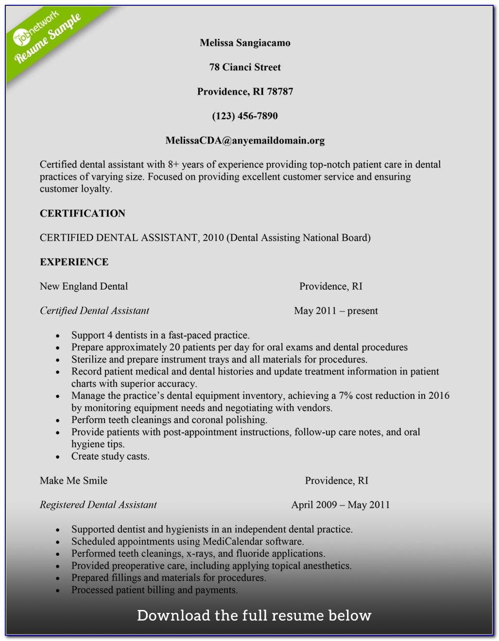 Dental Assistant Resumes Template