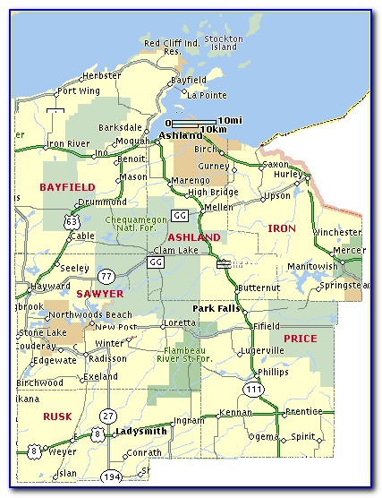 Detailed Map Of Ashland County Wi