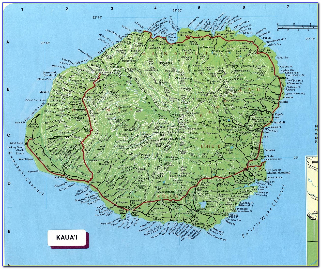 Detailed Map Of Kauai Island