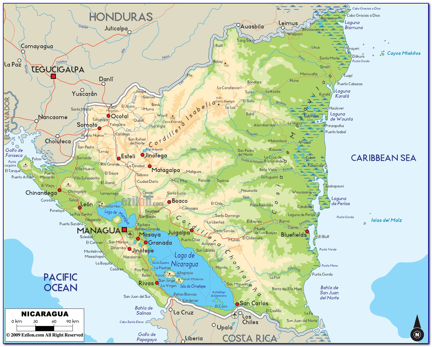 Detailed Road Map Of Nicaragua