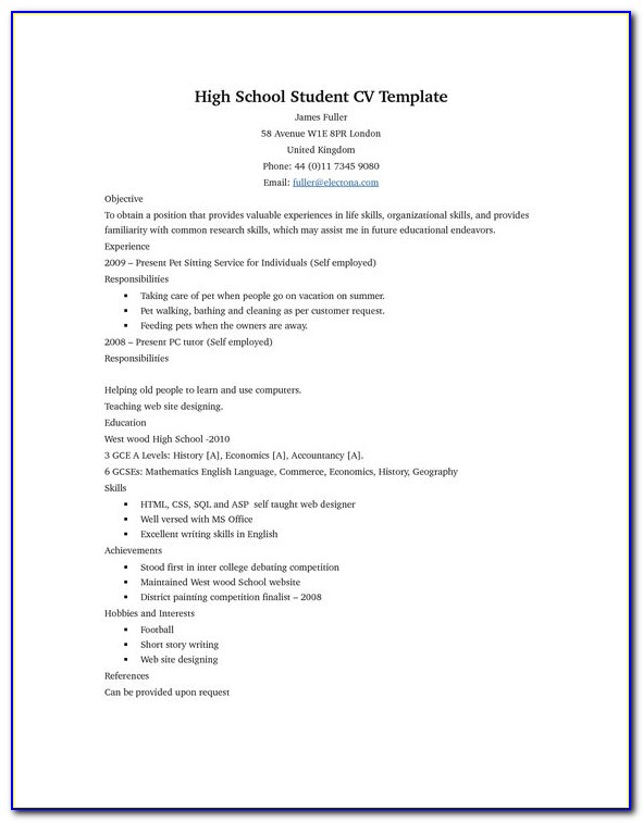 Easy Resume Builder For Highschool Students